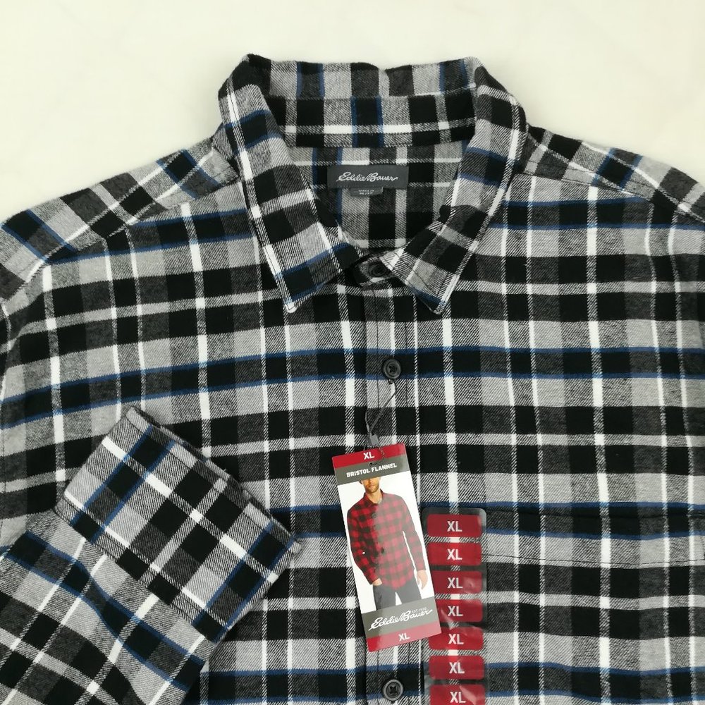 NWT Eddie Bauer Plaid Bristol Flannel Long Sleeve Button Up Shirt $59
